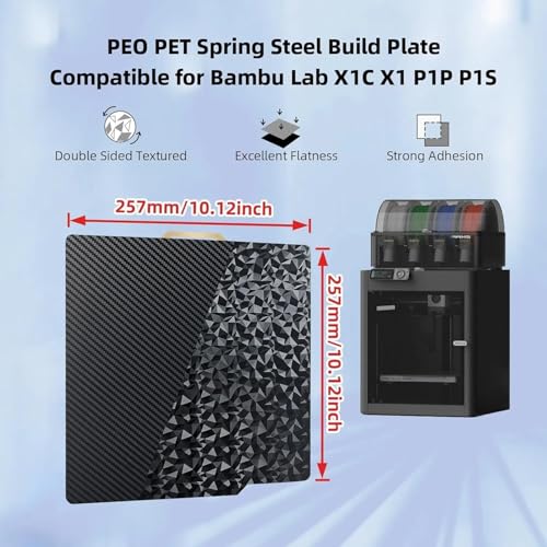 Image of IdeaFormer-3D PEO PET Smooth Build Plate for Bambu Lab X1C X1 X1E P1P P1S P2S A1, PEO PET Spring Steel Sheet Flexible Bed Plate for Bambu Labs X1, X1 Carbon, P1P, P1S, P2S, A1 3D Printer Platform