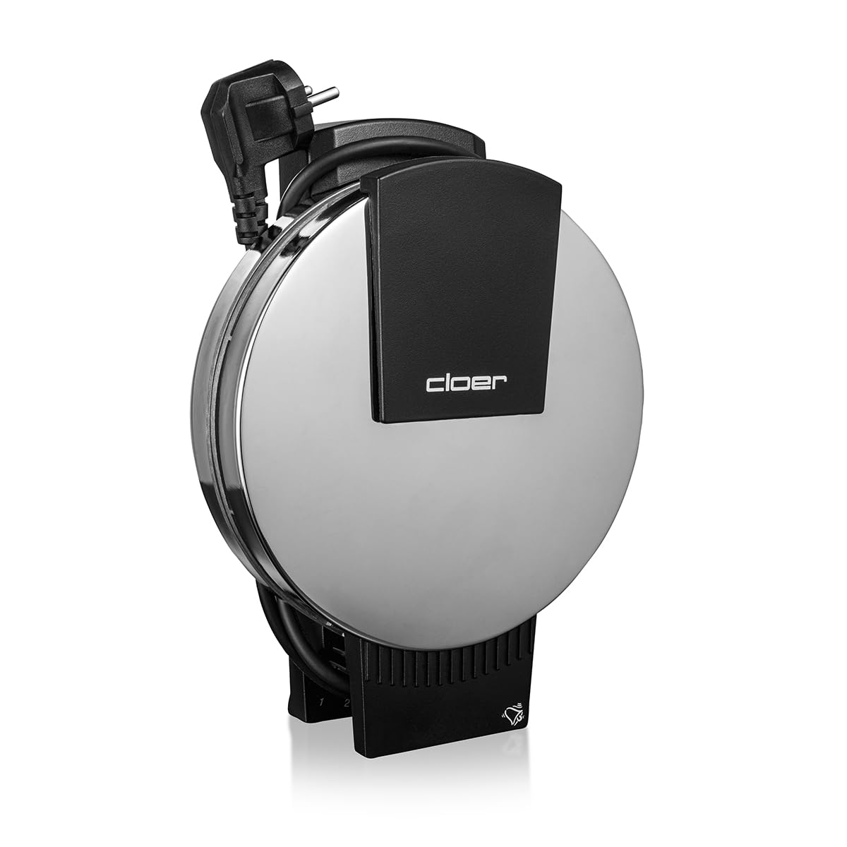 Cloer 285 Gaufrier à cornets pour croissants fins et croustillants, Plaques de cuisson 15 cm Ø, Plaques très lourdes, Message prêt à l'emploi optique et acoustique, 800 W, acier inoxydable chrome