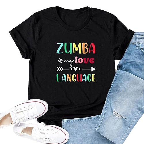 Camiseta Casual para Mujeres Zumba Dance Mangas Cortas Cuello Redondo Impresión gráfica Fitness Workout T-Shirt Tops para Damas