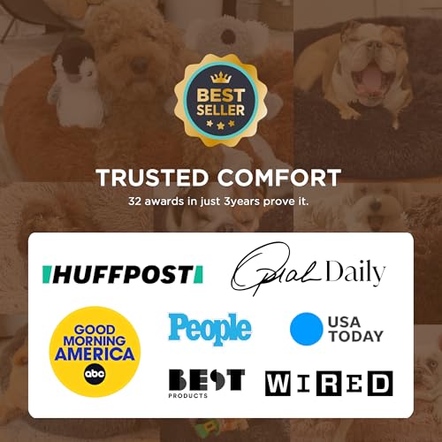Bedsure Calming Dog Beds Large Sized Dog - Donut Washable Large Pet Bed, 36 inches Anti-Slip Round Fluffy Plush Faux Fur Dogs Bed, Fits up to 80 lbs Pets, Camel - Image 3