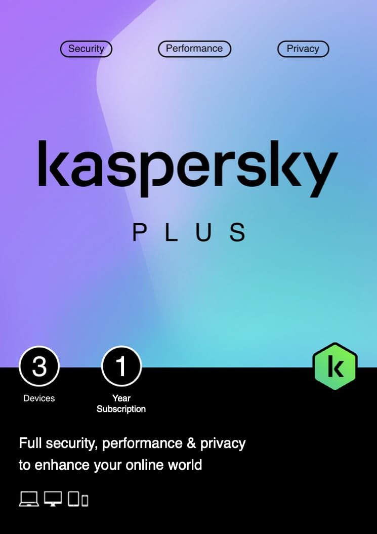 Kaspersky Plus Internet Security 2025 | 3 Devices | 1 Year | Anti-Phishing and Firewall | Unlimited VPN | Password Manager | Online Banking Protection | PC/Mac/Mobile | Activation Code by Post