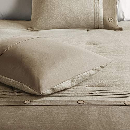 Madison Park Boone Cozy Comforter Set, Faux Suede, Deluxe Hotel Styling All Season Down Alternative Bedding Matching Shams, Decorative Pillow, King (104 in x 92 in), Rustic Tan 7 Piece - Thumbnail 4