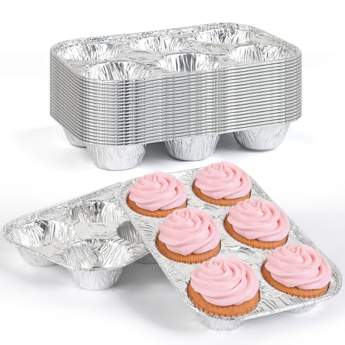 Artcochan 20 Pack Muffin Pan 6 Cup Disposable Aluminum Foil Muffin Tins Standard Size Cupcake Pan for Baking Cupcakes and Mini Pies Home Kitchen and Party Use