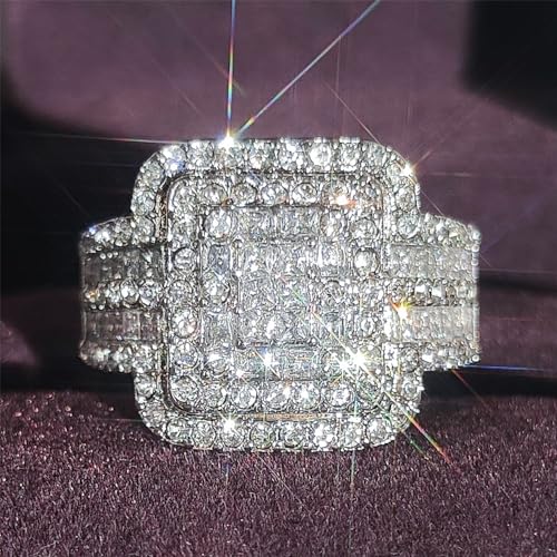 EUJHRTM 925 Sterling Silver Wedding Set, 3ct Cut Cubic Zirconia Halo Ring, Foldable Wedding Set, CZ Diamond Multi Row Ring, Eternal Engagement Wedding Ring, 2-Piece Set Size 6, ZY-PU139-Y2