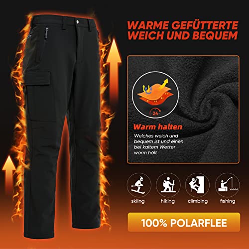 Vzteek Skihose Herren Thermohose Schneehose:Wasserdicht Gefüttert Winterhose Softshellhose für Winter & Snowboard(Schwarz, L)