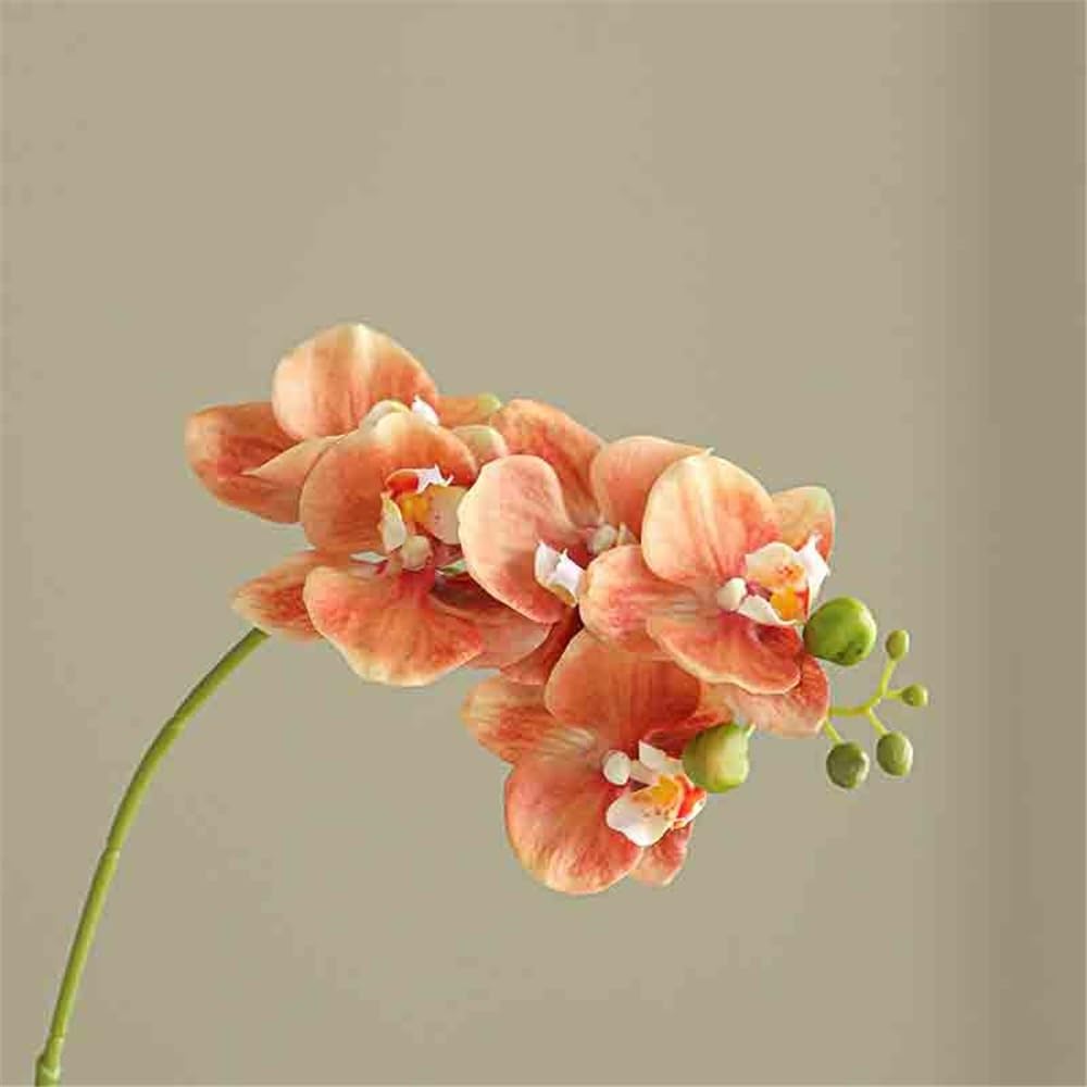 Fleurs artificielles Bouquet de Fleurs artificielles Phalaenopsis Orange, Composition Florale Unique avec Vase en céramique for Salon
