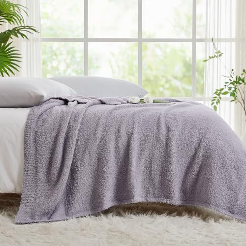 Image of CYMULA Knit Throw Blanket for Couch Purple - Super Soft Lightweight Plush Fuzzy Fluffy Cozy Blankets and Throws for Sofa Bed, 60 x 80 inches