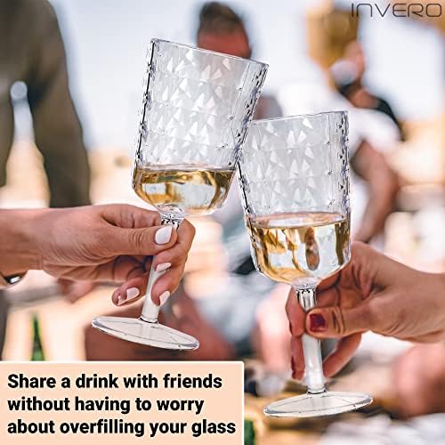 Invero Set of 6 Diamond Prism Design Plastic Wine Glass 400ml - Reusable and Strong - Ideal Drinking Cup for Outdoor Indoor Summer Parties, BBQs, Cocktails and more - Clear
