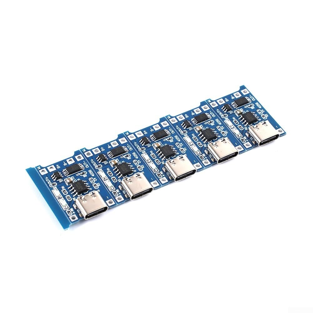 5PCS 5V 1A Lithium Ion Battery Charging Module with Type C USB Input, Single Cell 3.7V Charger Board for 18650 Polymer Batteries, 1000mA Charge