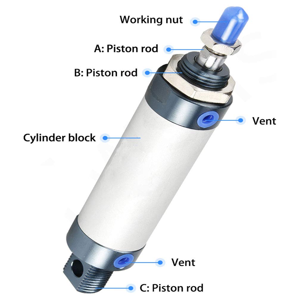 Beduan Pneumatic Mini Air Cylinder MAL 25 x 100 Screwed Piston Rod Dual Action 25mm Bore 100mm Stroke — Amazon image 3