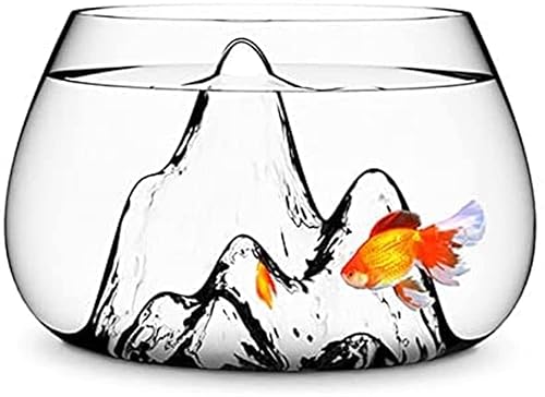 水槽 金魚鉢 ガラス製 ミニ魚タンク オシャレ 透明 インテリア 熱帯魚 雪山金魚水族館ミニ シンプル 山デザイン 一体化 装飾ガラス 卓上オーナメント置き物透明 の装飾リビングルームベッドルーム、オフィス (L)