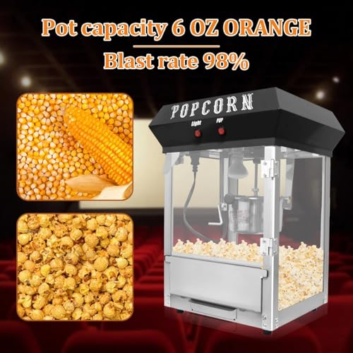 Image of Commercial Popcorn Maker Machine, 6oz Stainless Steel Kettle with Tempered Glass & Warming Deck, 600W Countertop Popper for Theater, Parties, Events