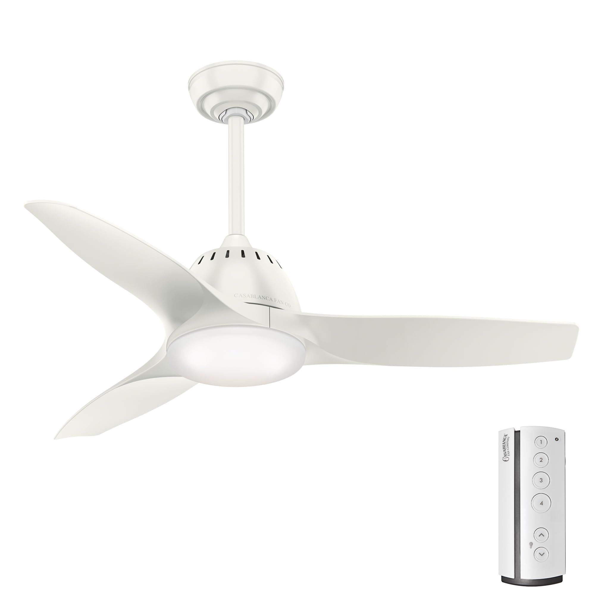 Wisp Indoor Ceiling Fan with LED Light and Remote Control, Small, Fresh White finish