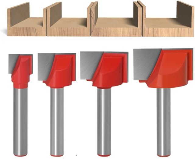 WSOOX 6mm Shank Bottom Cleaning Router Bit Set, 4-piece Slotting Router Bit Set (10mm / 16mm / 20mm / 25mm)