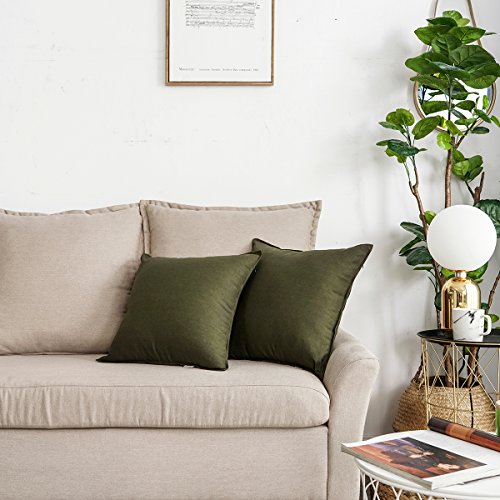 Jeanerlor Pack of 2 24 x 24 Inch Cotton Linen Soft Soild Decorative Square Throw Pillow Covers Green Cushion Case Set for Bedroom/Sofa/Car 60 x 60cm,Olive Green by Jeanerlor - Image 6