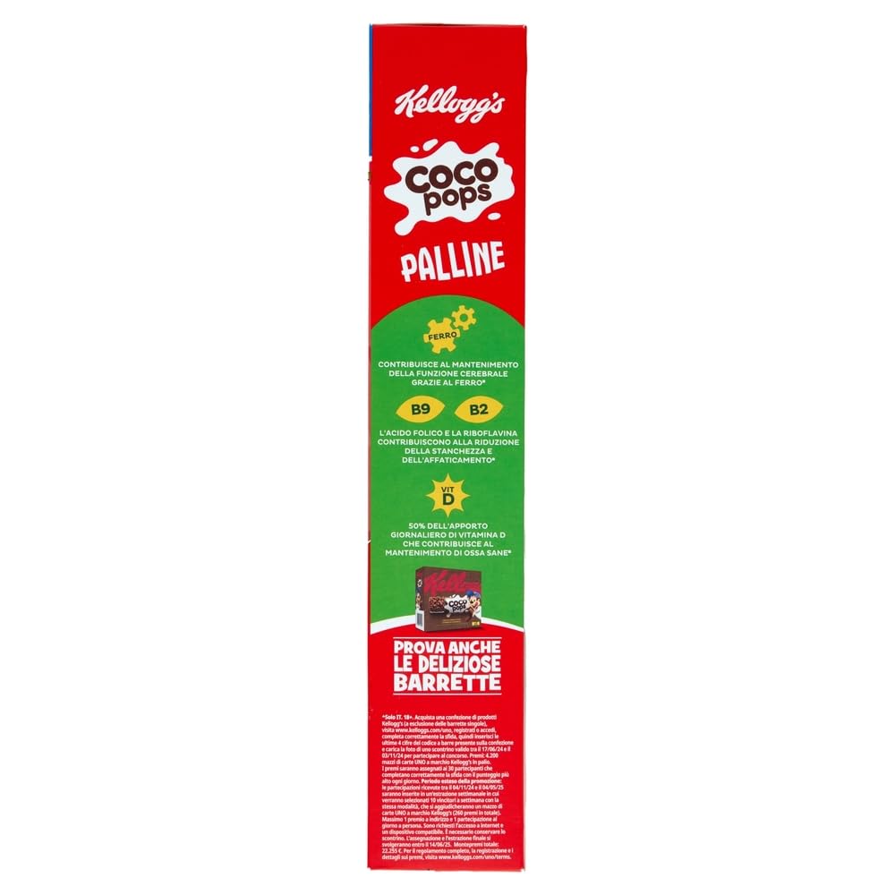 12x Coco Pops Palline, Knuspriges Schokoladenmüsli/Geröstete Kakao-Maisbällchen mit Schokolade/Perfekt für ein leckeres Frühstück 330g + Beni Culinari Kostenloser Schlüsselanhänger