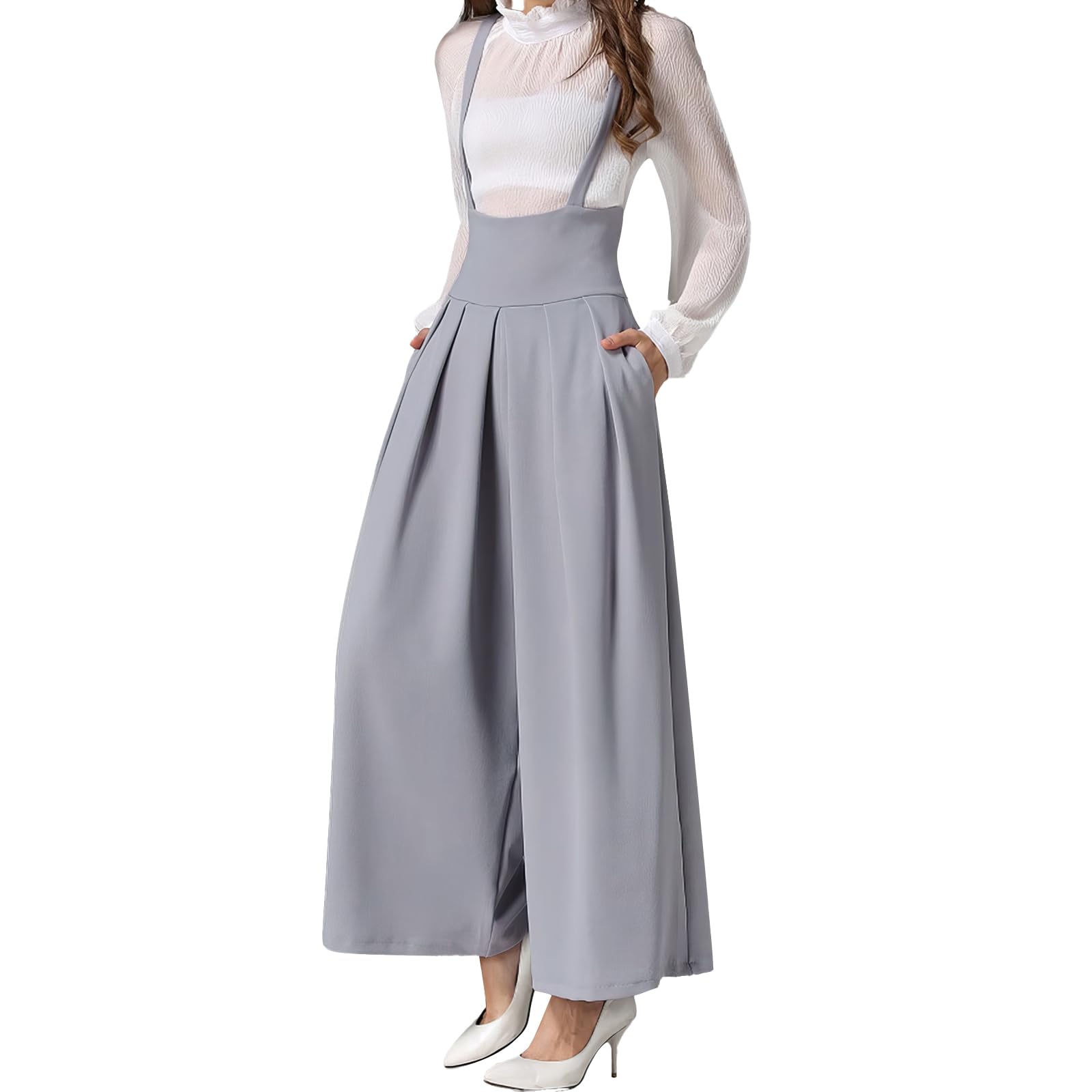 DayaEmmoTQ Mono de Mujer Tirantes Finos Pantalones de Talle Alto de Pierna Ancha Largo sin Mangas Suelto con Bolsillos Mono