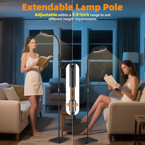 Floor Lamp, Adjustable Height Floor Lamps for Living Room Bedroom, 120 LED Super Bright Standing Lamp Remote & Touch Control Dimmable Gooseneck Tall Stand Reading Lamp for Office Craft, Black - Image 3
