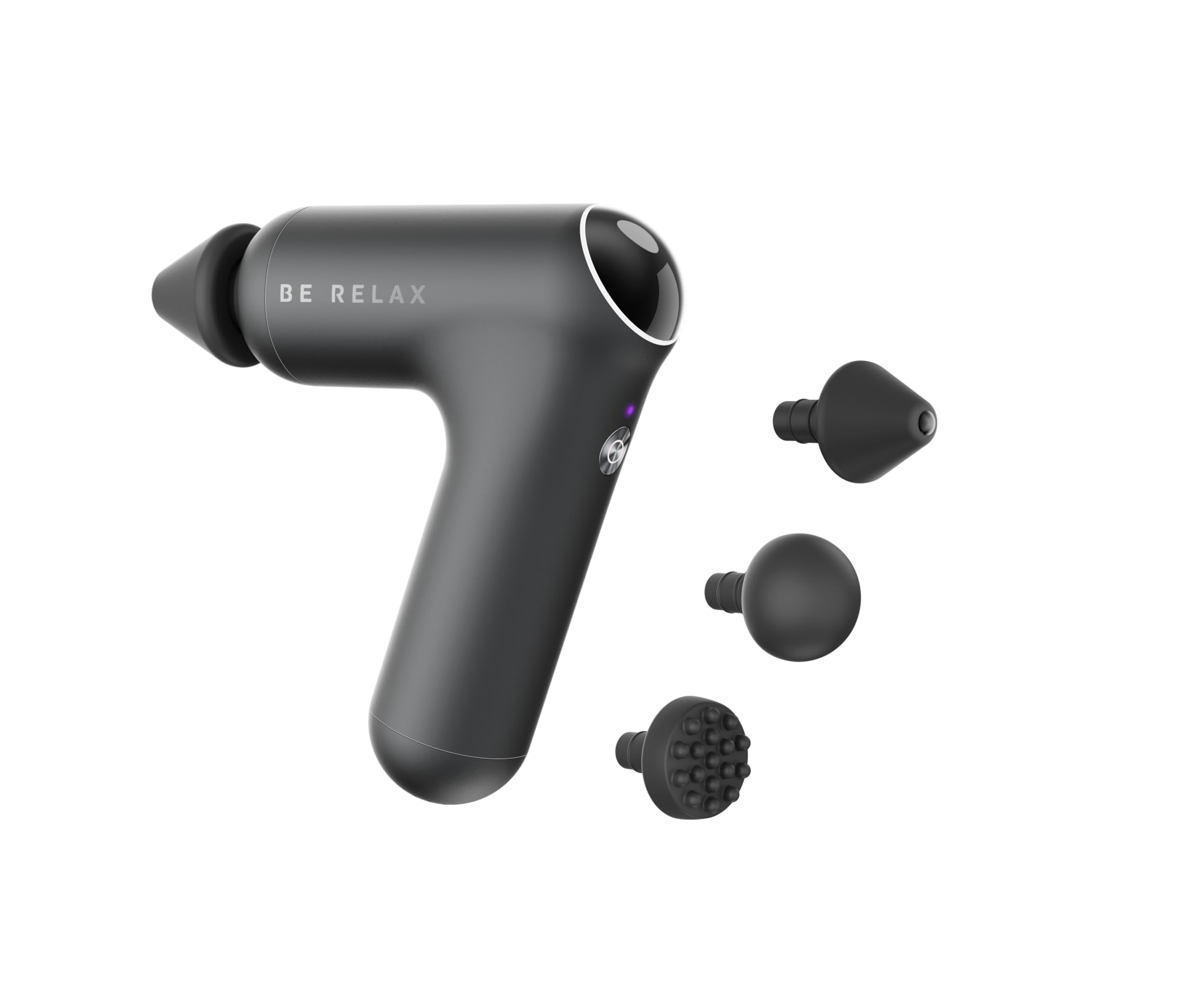 Be Relax New! Travel-Friendly Compact Cordless Percussion Massager. Customizable with Interchangeable Heads. Type C Charging. Adjustable Speed and Intensity. Portability.