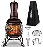 PRAKTISCHES XXL ZUBEHÖR: Das Zubehör bei diesem Gartenofen umfasst ein Edelstahl Grill- und Kohlerost, Feuerschale, Grillbürste, Zange und Schürhaken, sowie eine Abdeckhaube.
