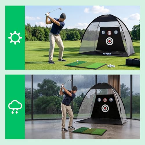 Golf Practice Net 10x7FT with Tri-Turf Mat