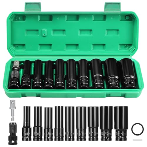 Gueenky 11 Pièces Coffret de Douille à Choc Longue Hexagonales, 1/2'' Douille Clé à Choc...