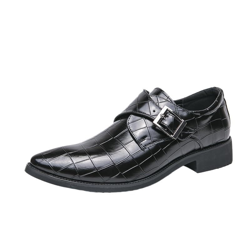 Leather Dress Shoes Men Oxford Pointed Toe Brogue Buckle Formal Business Wedding Classic Fit Low Top Comfortable Genuine