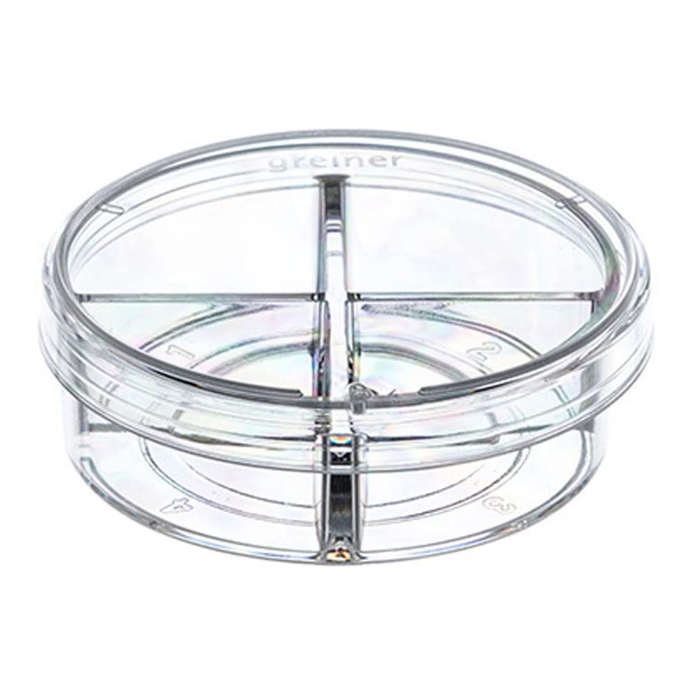 627975 CELLview Cell Culture Dish, Glass Bottom, Advanced Tissue Culture Treated, 4 Compartment, Sterile, 35 mm Diameter, 10 mm Height, Polystyrene (Pack of 40)