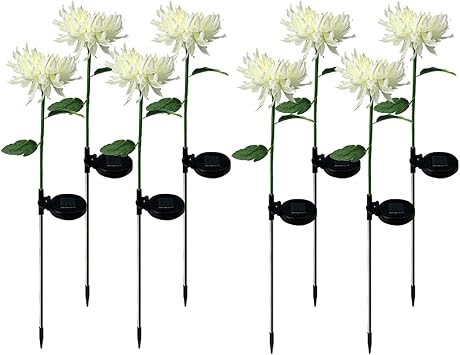 Braiton Solar Powered Lights Flower Waterproof Solar Yard Decorations Lights Outdoor Stake Solar Powered Landscape Lights for Lawn,Porch Walkway Christmas Romantic Party 8PCS,White