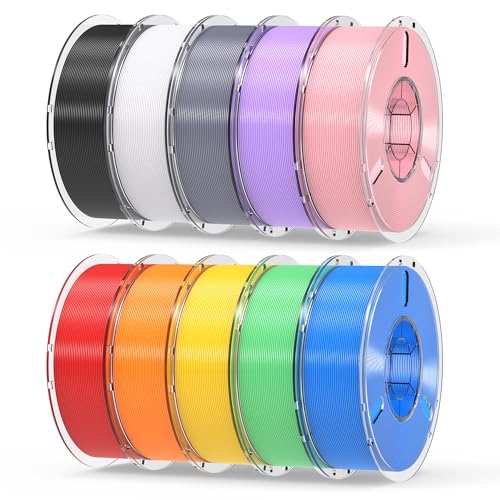 Image of RAMBERY 10KG Multicolor PLA+ Filament Bundle 1.75mm, Toughness Upgraded 3D Printer Filament， 10-Pack 1KG Spool, Black /White /Silver /Taro Purple /Cherry Pink /Red /Orange /Yellow /Mint Green /Blue