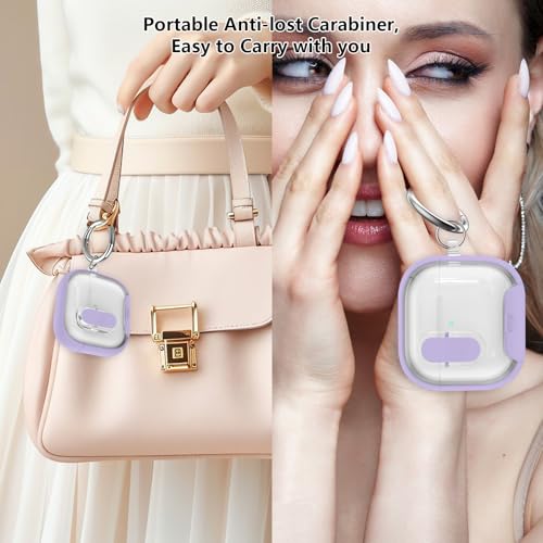 Image of Aircawin for Airpods 4 Case Clear,Secure Lock for Airpods 4th Generation Case Cover with Phone Stand and Magsafe Function,Auto Pop-up,Hybrid Protection Design with Carabiner&Cleaning Pen-Purple