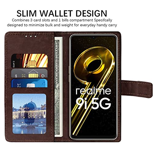 Image of Flip Cover Back Case for Realme 9i 5G | Premium Leather Finish | Inbuilt Pockets & Stand | Flip Cover Back Case for Realme 9i 5G (Coffee)