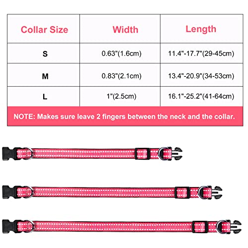 AUAUY Reflektierend Halsband Hund, Verstellbares Atmungsaktives Hundehalsband, Weich Gepolstertes Neopren Nylon Hunde Halsband mit AirTag-Hülle Doppel-D-Ring für Kleine Mittel Große Hunde(Rosarot-S)