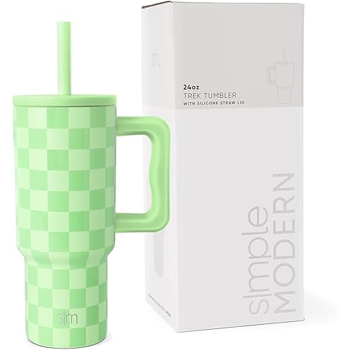 Simple Modern Kids 24 oz Tumbler with Handle and Silicone Straw Lid | Spill Proof and Leak Resistant | Reusable Stainless Steel Bottle | Gift for Kids Boys Girls | Trek Collection | Lime Checkmate