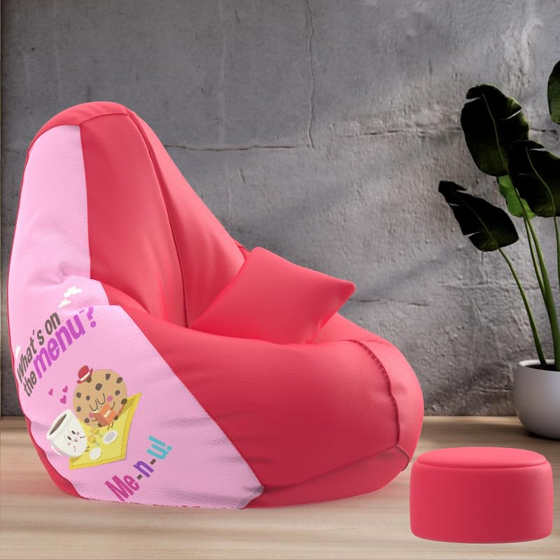 Biggie Bean Bag Cover 4XL Evergreen Classics Bean Bag-Loud Prints-Soft Landings-Styled with Free Cushion & Footrest (Matching Color : Printed Menu-Pink)-picture-12
