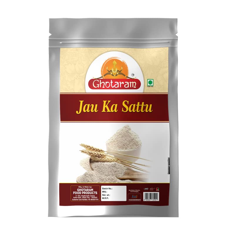 Ghotaram Weight loss Flour Drink Jau Barley Sattu Powder, Healthy Nutritious Barli Sattu Atta, Flour, Roasted Jau Dhani flour, Sattu Atta Energy-boosting Joo Jav Jao ka ghol Sattu-480 grams