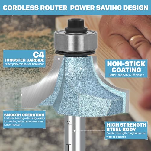 Image of KEENTECH Round Over Router Bit, 1 /4 inch Shank x 1-3 /8 inch Dia x 7 /16 inch Radius | Industrial Grade, Tungsten Carbide Tipped, 10X Lifespan, Woodworking