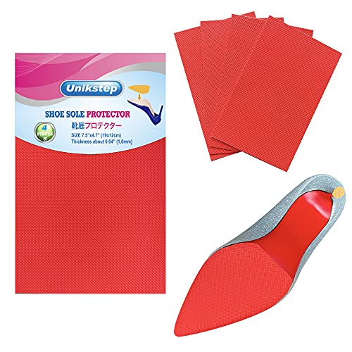 Image of Unikstep 4 Pieces Shoe Sole Protectors, Shoe Bottom and Heel Anti Slip Grip Pads, Self Adhesive Non Skid Noise Reduction Sticker Cushion (Red)