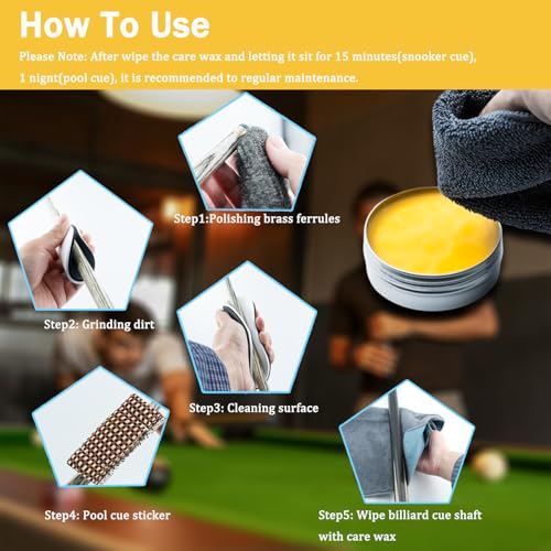 Pool Cue Shaft Wax Set, 2/3 Pack Pool Cue Stick Wax Cleaner with Cleaning Cloth Cue Shaft Burnisher and Smoother for Wood Pool Stick - Image 6