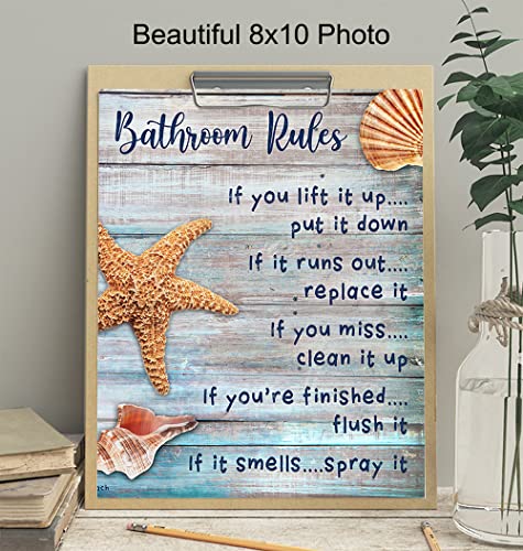 Beach Bathroom Decor - Coastal Nautical Rustic Bathroom Decor -Starfish, Seashells Restroom, Bath Art - Ocean, Sea House Wall Art, Home Decoration - Unique Shabby Chic Gift - Blue Sign 8x10 print - Image 4