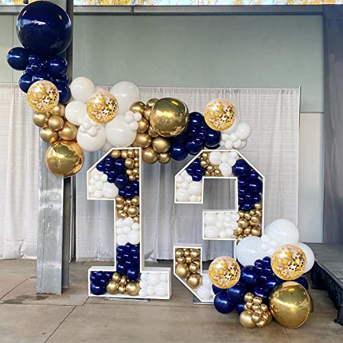 Image of Zesliwy Navy Blue Gold Balloons Garland Kit, White Confetti, Party Decor