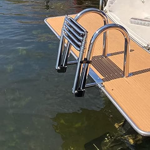 Bootsleiter Badeleiter Klappbar Edelstahl 4 Stufen Heckmontage, Badeleiter für Boote Schwimmdeckleiter mit Haltegriff, Rutschfestem Pedal, Poolleiter 106 cm für Pool/Boot Lager 200kg Cover