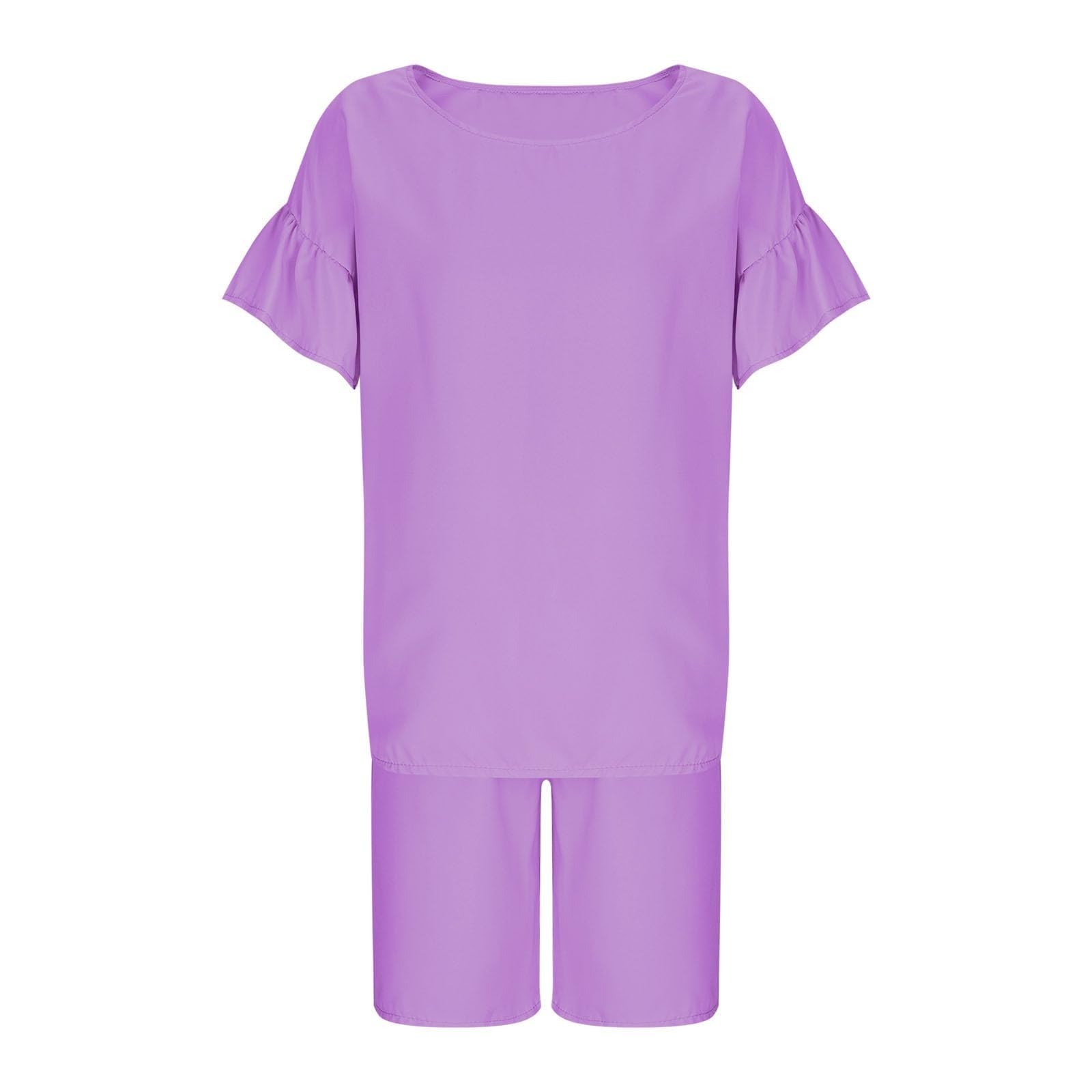 Conjunto de ropa de verano para niña, camiseta de manga con flecos y pantalones cortos elásticos, informal, ligero, conjunto de ropa de 2 piezas