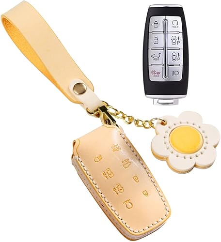 Miniatura 1 de ontto Funda de cuero para llave de automóvil, compatible con Hyundai Genesis GV70 GV80 2020 2021 2022, amarillo