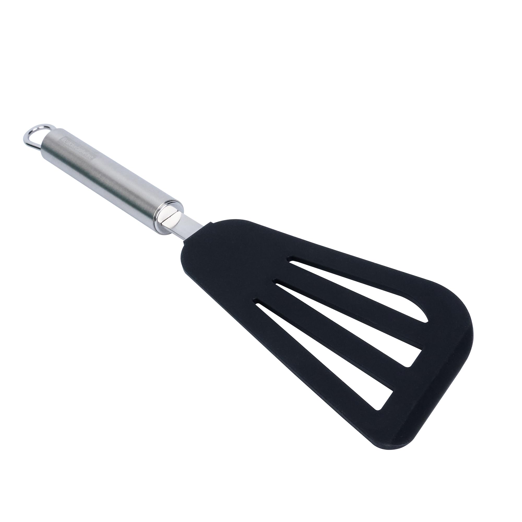 Restaurantware - Espátula de cocina estándar alemana de 12.7 pulgadas, 1 espátula de pescado resistente al calor, hoja ranurada, lavavajillas, espátula de nailon negro con mango de acero inoxidable,