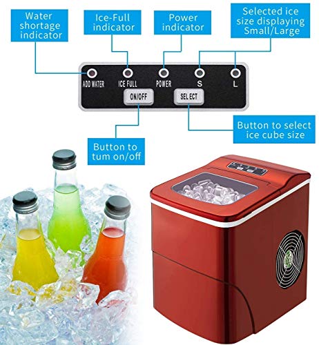 Fabricadora automática de hielo compacta, 26 lb/día de cubos de hielo listos en 6 minutos, portátil para mostrador con cuchara y canasta para hielo miniatura 3