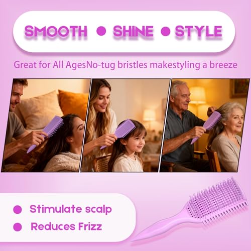 Image of Detangler Brush for Curly Hair, Lightweight Curly Hair Brush with Vented Design for Easy Glide, Effortlessly Detangles Without Pulling or Snagging, Suitable for All Wet and Dry Hair Types (Pink)