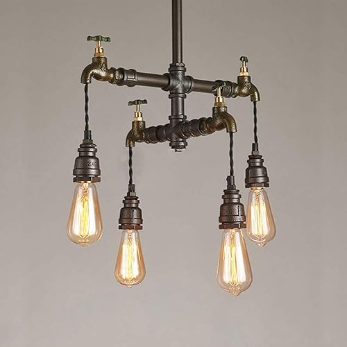 Miniatura 7 de NIUYAO 4-Luz Antiguo Industrial Grifo de Hierro Forjado Colgante Lámpara Iluminación Vintage Steampunk Tubo de Agua en Forma Retro Loft Lámpara