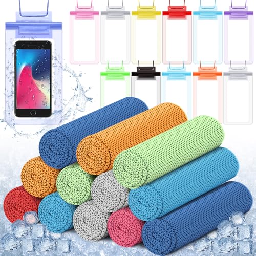 BBTO 24 Pack Cooling Towels and Waterproof Cell Phone Pouch Set 12 Pcs 40