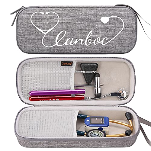 Canboc Hard Stethoscope Case Compatible with 3M Littmann Classic III, Lightweight II S.E, Cardiology IV, MDF Acoustica Stethoscope, Mesh Pocket fits Medical Scissors, Penlight, Oral Thermometer, Grey